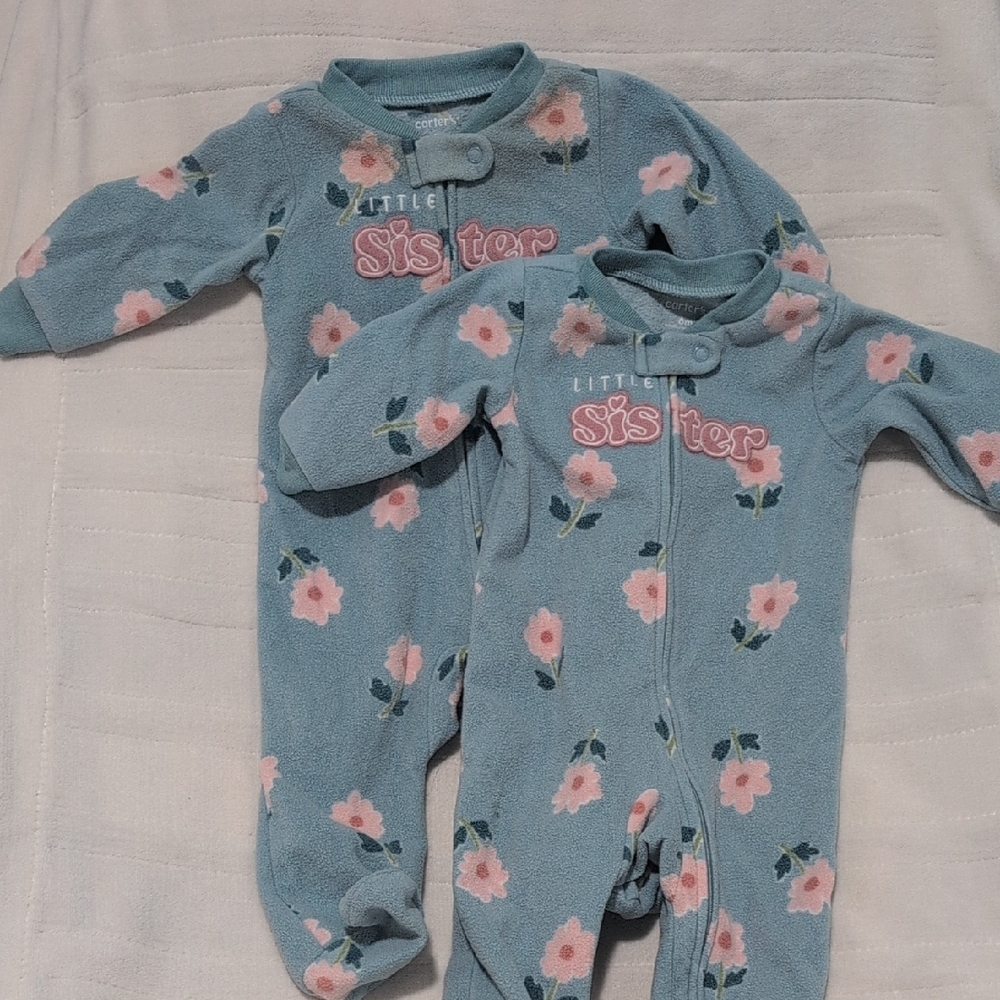 Carter's Blue Floral Little Sister Footies Twin Set